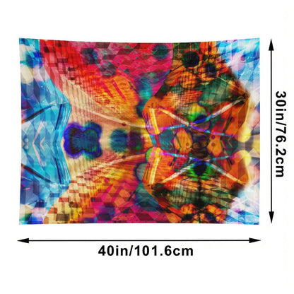 Split Wing psychedelic tapestry, kaleidoscopic symmetry split down the middle with hot orange against cold blue