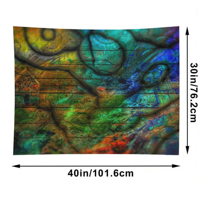 Strata Bloom psychedelic tapestry, cellular and geological strata in teal, ochre and green mapped like a cross section