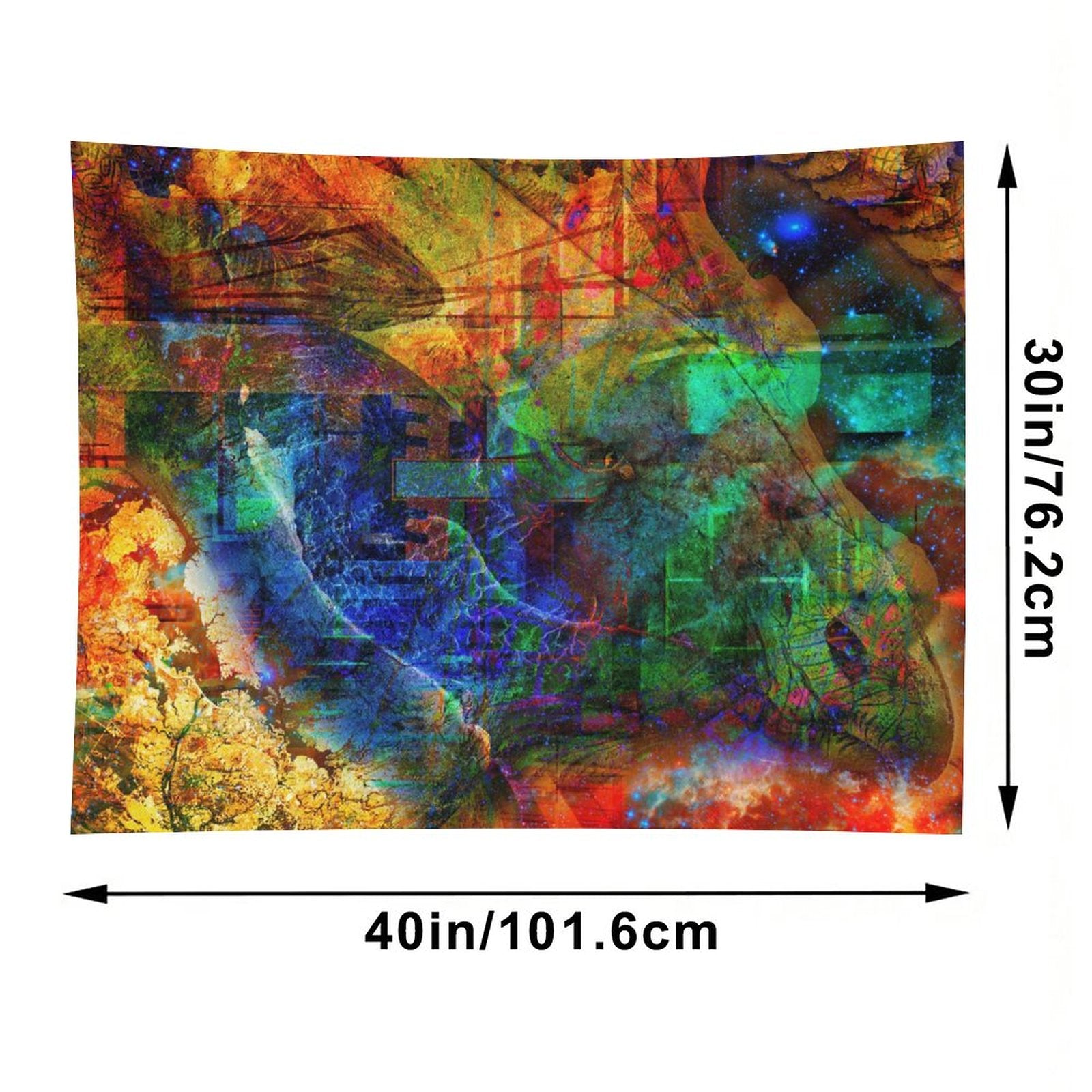 Of The Soul psychedelic tapestry, an ochre and cobalt field broken by green blocks and a scatter of deep space