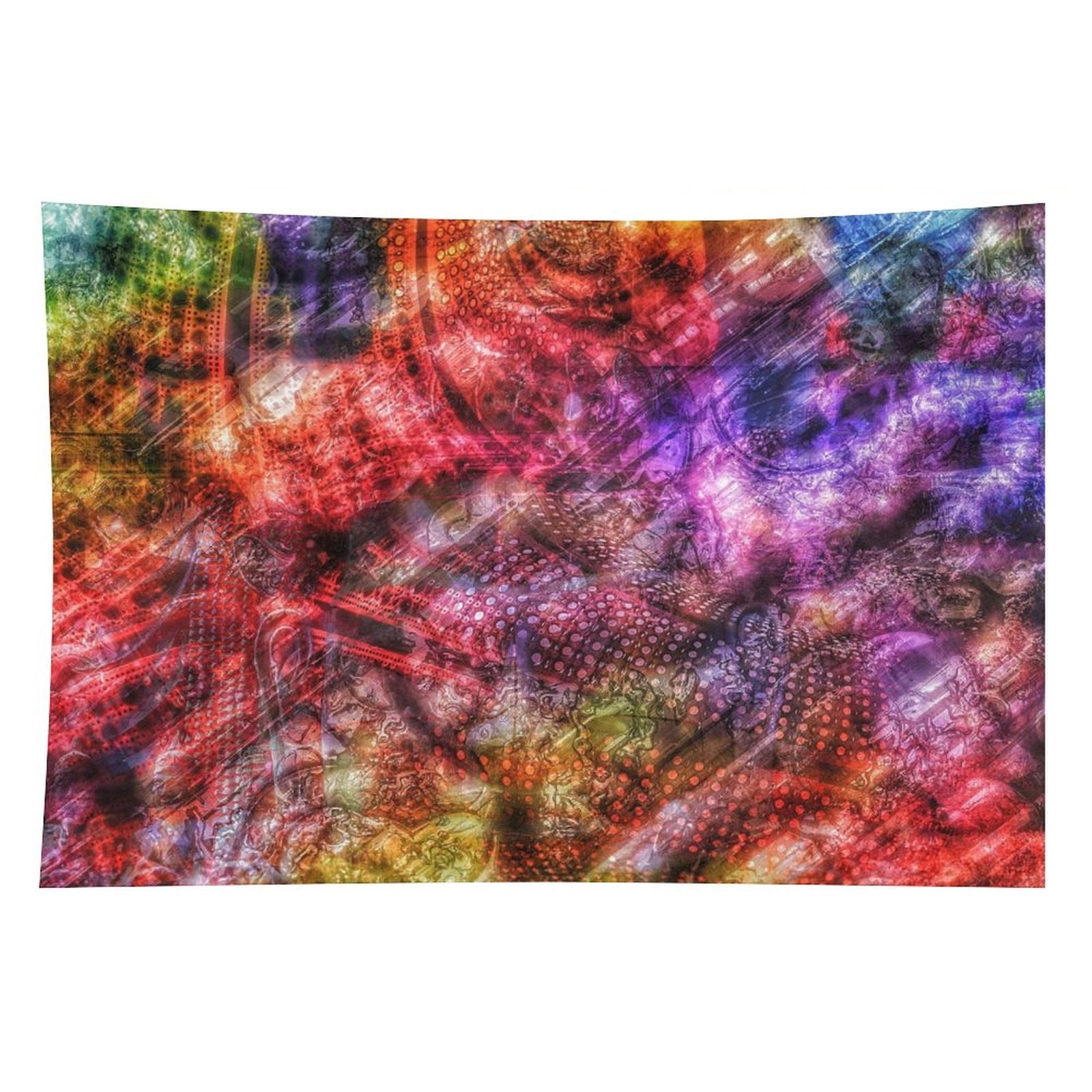 Scarlet Weave psychedelic tapestry, dense layered crimson and violet with scale and textile textures folded together