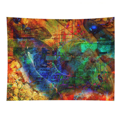 Of The Soul psychedelic tapestry, an ochre and cobalt field broken by green blocks and a scatter of deep space