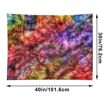 Scarlet Weave psychedelic tapestry, dense layered crimson and violet with scale and textile textures folded together